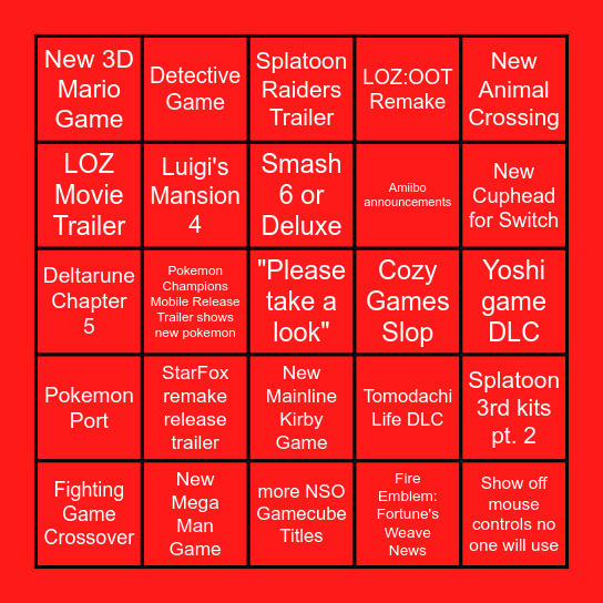 Nintendo Direct (06/09) Bingo Board Bingo Card