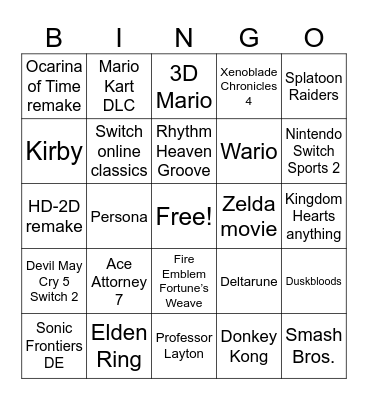 Nintendo Direct Bingo Card