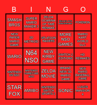NINTENDO DIRECT BINGO CARD!!! Bingo Card