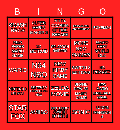 NINTENDO DIRECT BINGO CARD!!! Bingo Card