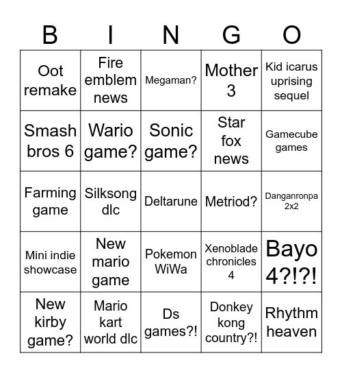 Nintendo Direct June 2026 Bingo Card