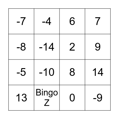 Bingo Z Bingo Card
