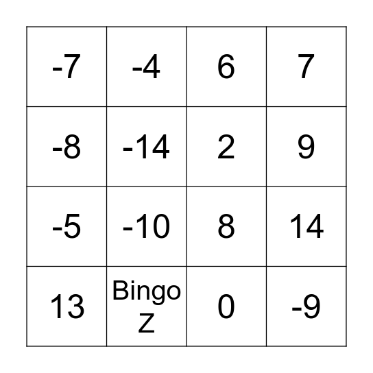 Bingo Z Bingo Card