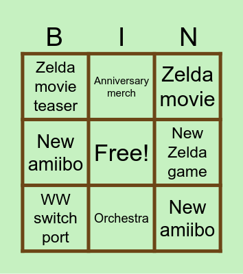 Zelda 40th Bingo Card