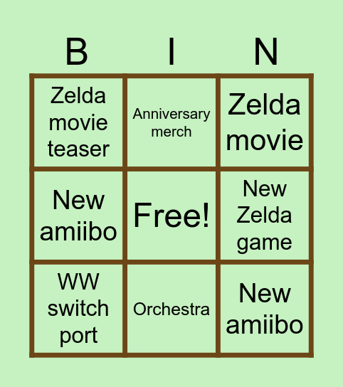 Zelda 40th Bingo Card