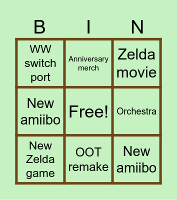 Zelda 40th Bingo Card