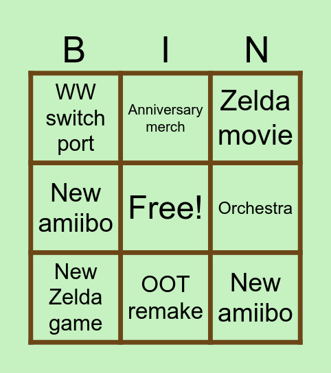Zelda 40th Bingo Card