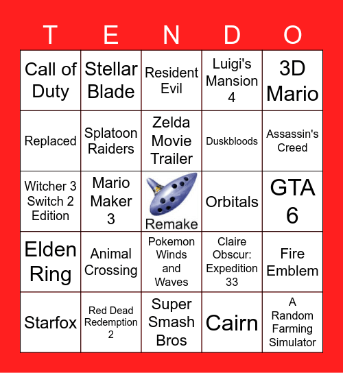 Nintendo Direct June 9th 2026 - Hard Mode Bingo Card