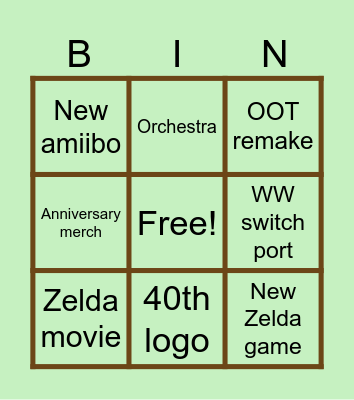 Zelda 40th Bingo Card