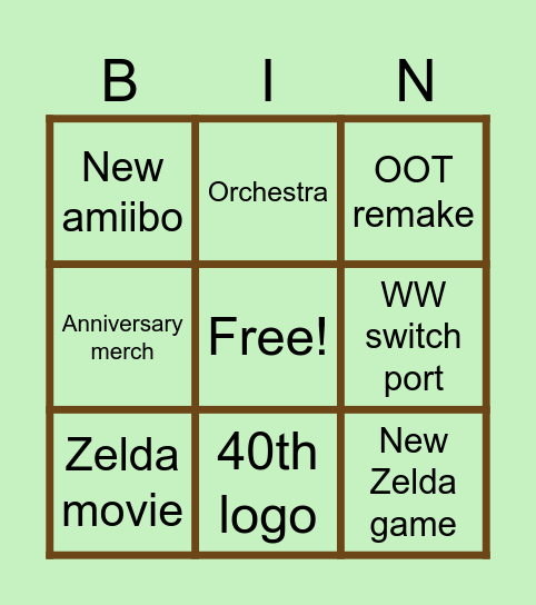 Zelda 40th Bingo Card