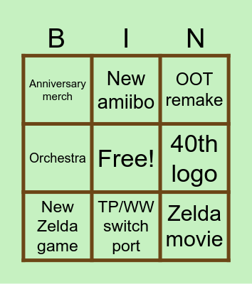 Zelda 40th Bingo Card