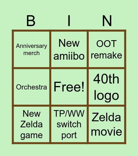 Zelda 40th Bingo Card