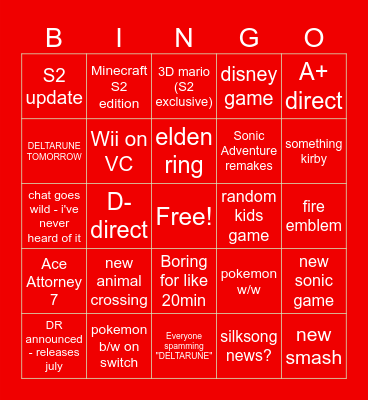 nintendo direct 6/9 - hopium edition Bingo Card