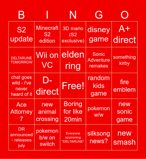 nintendo direct 6/9 - hopium edition Bingo Card