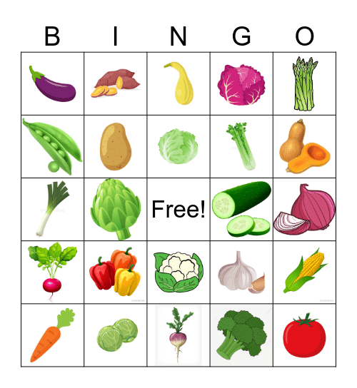 Vegetable Bingo Card