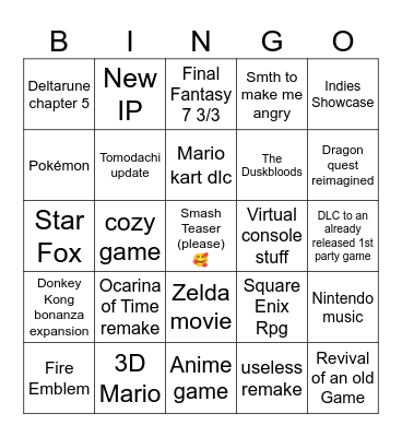Nintendo Direct June 2026 Bingo Card