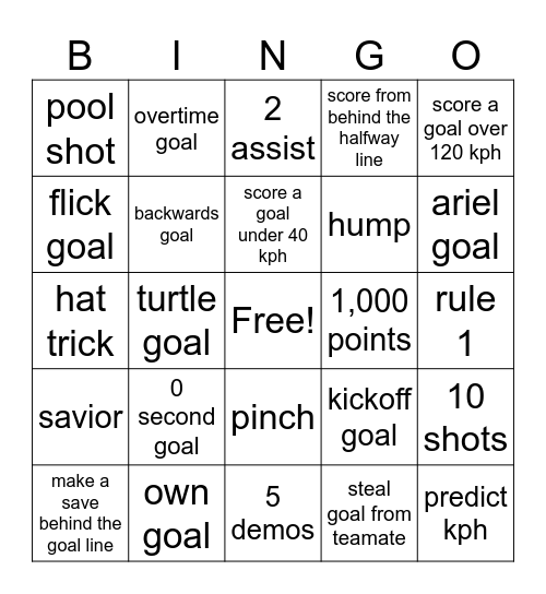 rocket league Bingo Card