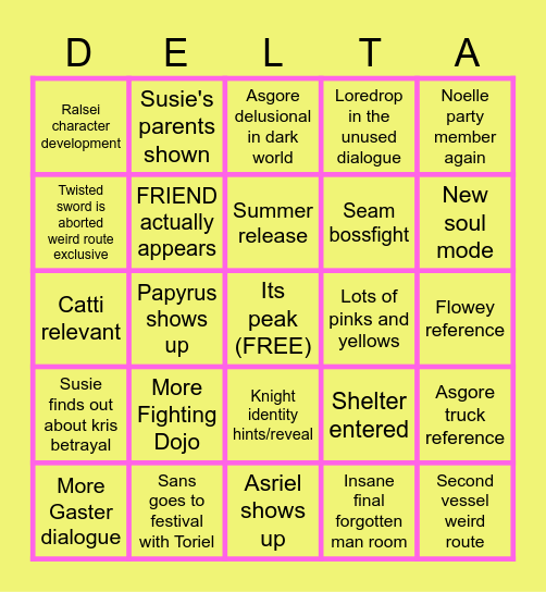 Deltarune Ch5 bingo Card
