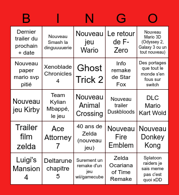 Nintendo Direct - 09/06/2026Ni Bingo Card