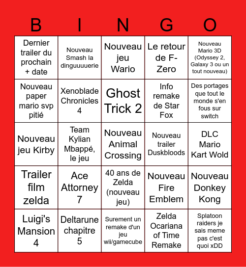 Nintendo Direct - 09/06/2026Ni Bingo Card