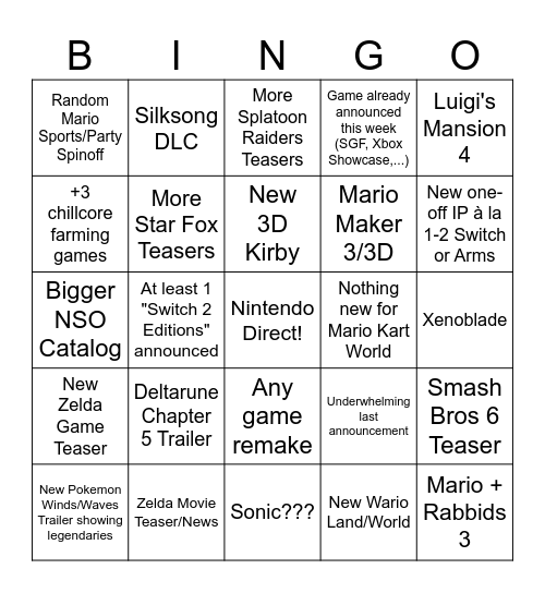 Untitled Bingo Card