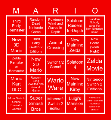Nintendo Direct June 9th Bingo Card Bingo Card