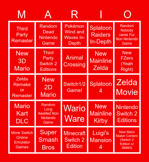 Nintendo Direct June 9th Bingo Card Bingo Card