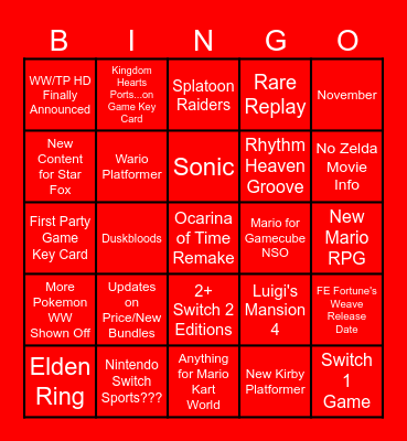 Nintendo Direct Bingo 6/9/2026 Bingo Card