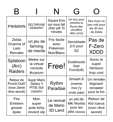 Nintendo direct trop bien!! Bingo Card