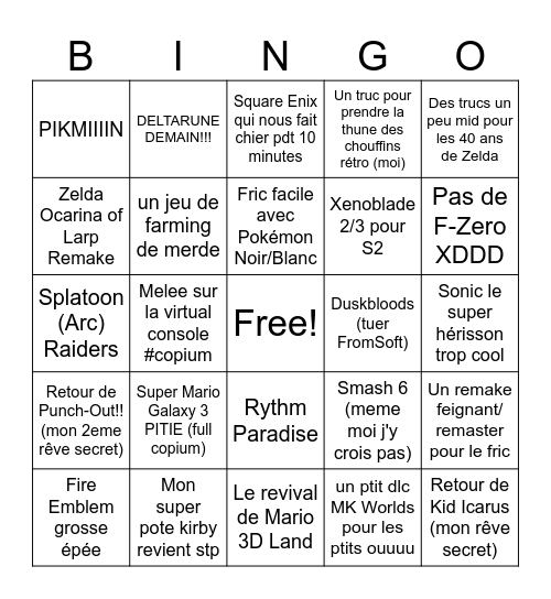 Nintendo direct trop bien!! Bingo Card