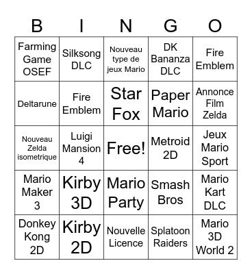 Nintendo Direct Bingo Card