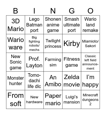 Nintendo direct 06/26 Bingo Card