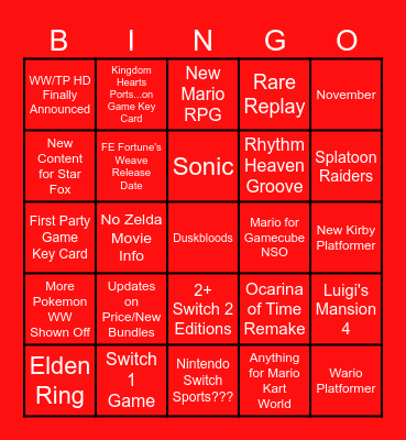 Nintendo Direct Bingo 6/9/2026 Bingo Card
