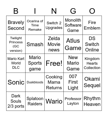 Nintendo Direct June 2026 Bingo Card
