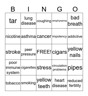 Smoking Bingo Card
