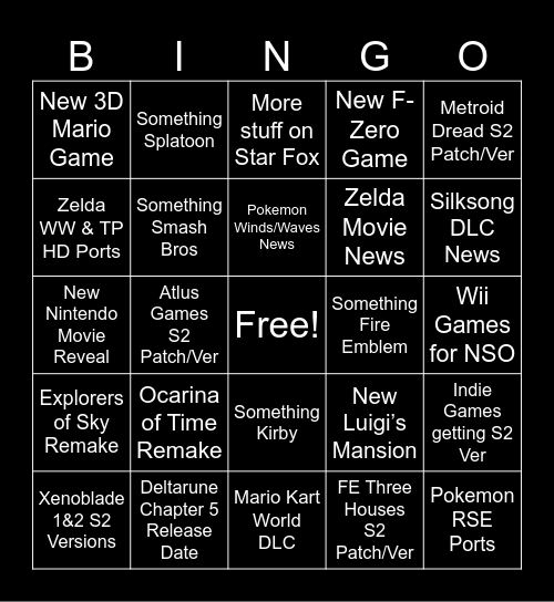 6/9 Nintendo Direct Bingo Card