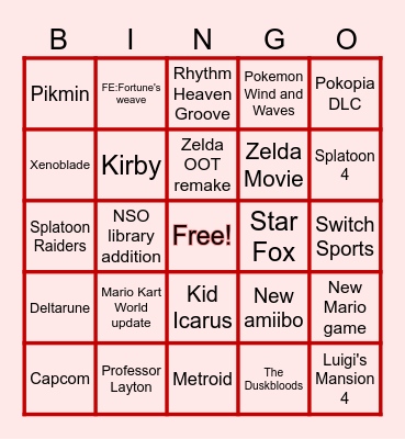 Nintendo Direct June 2026 Bingo Card