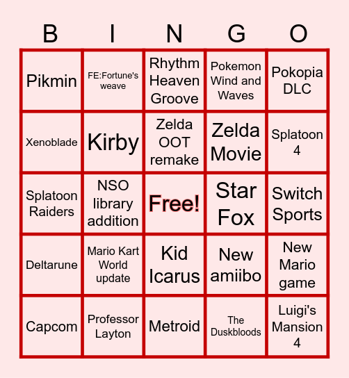 Nintendo Direct June 2026 Bingo Card