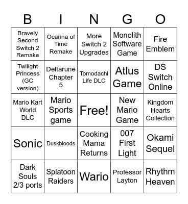 Nintendo Direct June 2026 Bingo Card