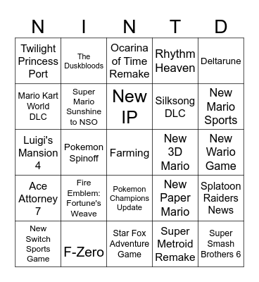 Nintendo Direct June 2026 Bingo Card