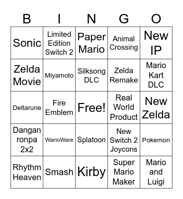 Nintendo Direct June 9th 2026 Bingo Card