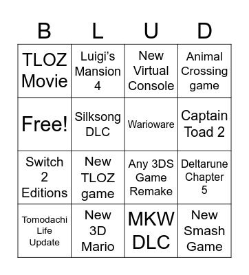 Nintendo Direct Bingo Card