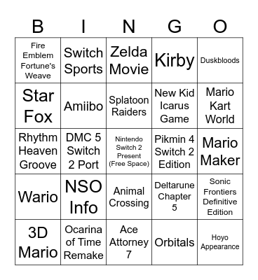 Nintendo June 2026 Direct Bingo Card