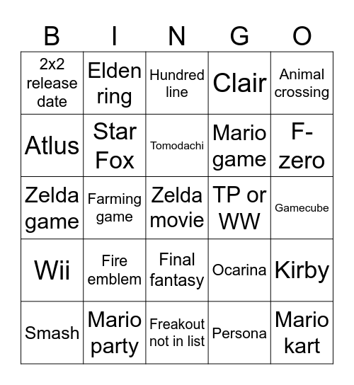 Untitled Bingo Card