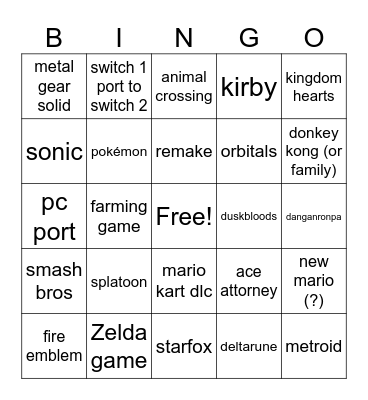 NINTENGO Bingo Card