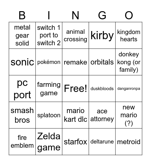 NINTENGO Bingo Card