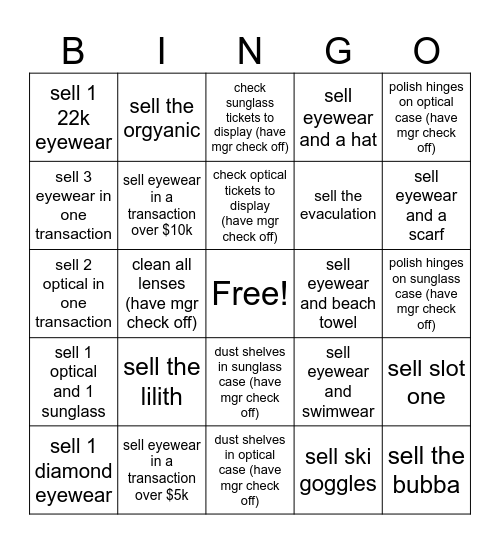 EYEWEAR BINGO Card