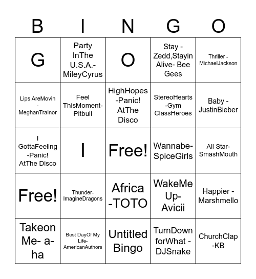 Music Bingo Card