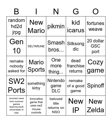 Nintendo Direct Bingo Card