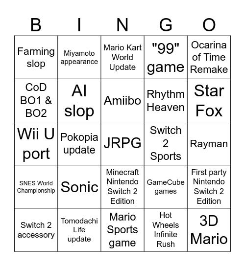 Switch 2 Direct 6/9 Bingo Card